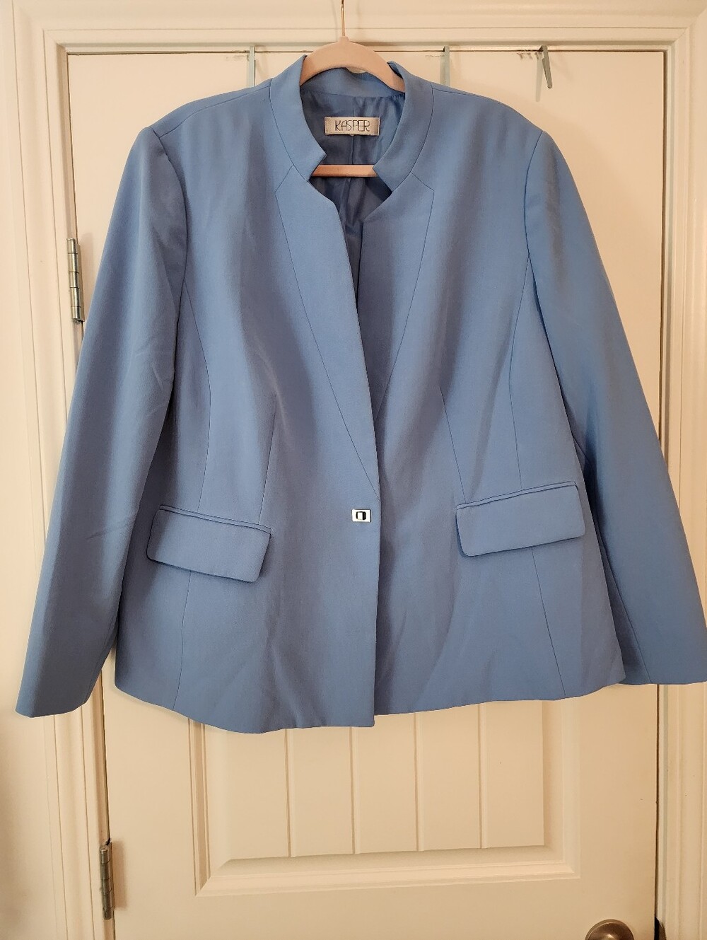 Kasper Sky Blue Collarless Single-Button Blazer 22W Professional Quiet Luxury